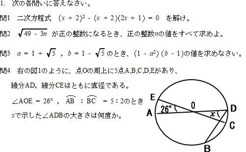 都立高校自校作成数学考査問題解説解答