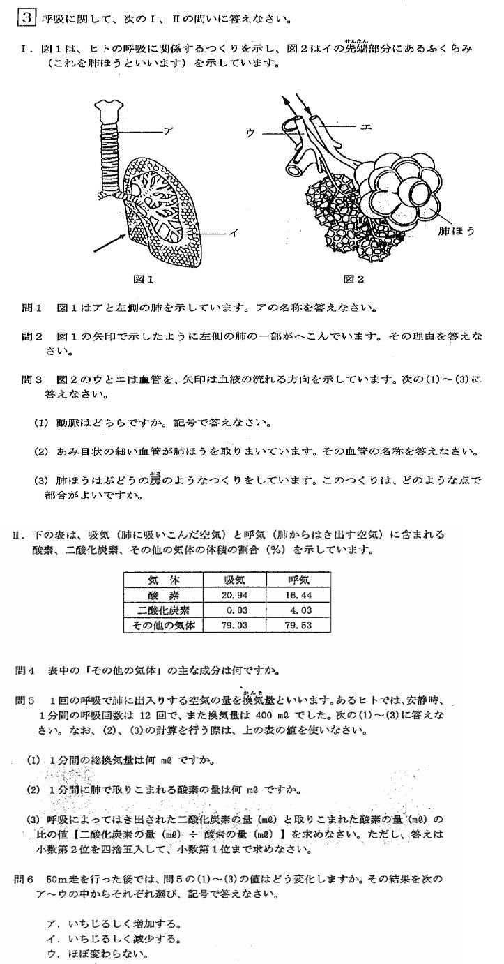 桐朋中学理科入試問題人体