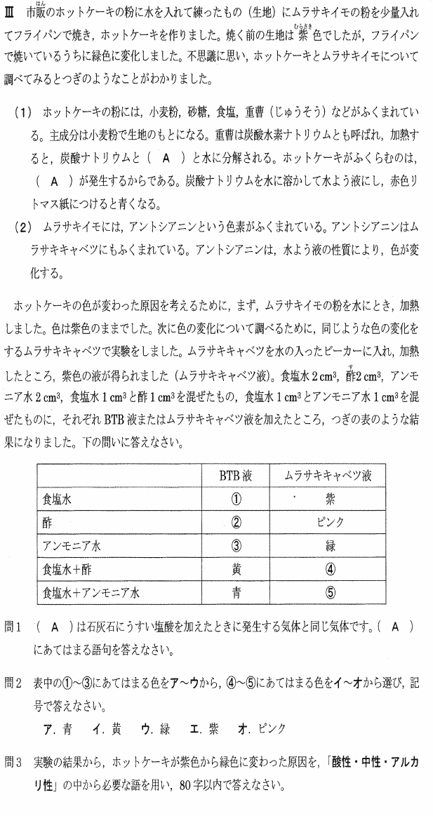 桜蔭中学理科入試水溶液